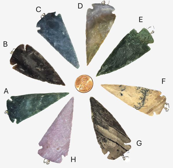 Agate or Jasper Arrowhead Pendants