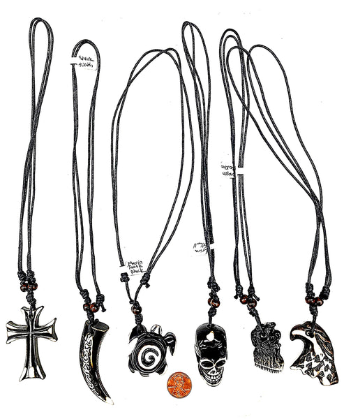 Cord Necklaces Cross, Decorated Horn, Turtle, Skull, Plain Horn, Eagle