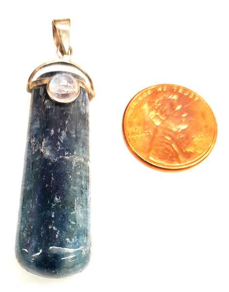 Sterling Silver Kyanite Rainbow Moonstone Cabochon Pendants
