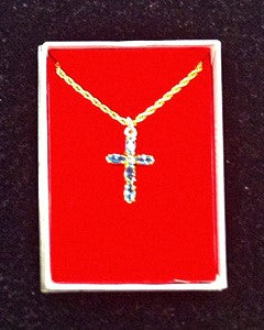 Blue Crystal Gold Plated Cross w/Chain