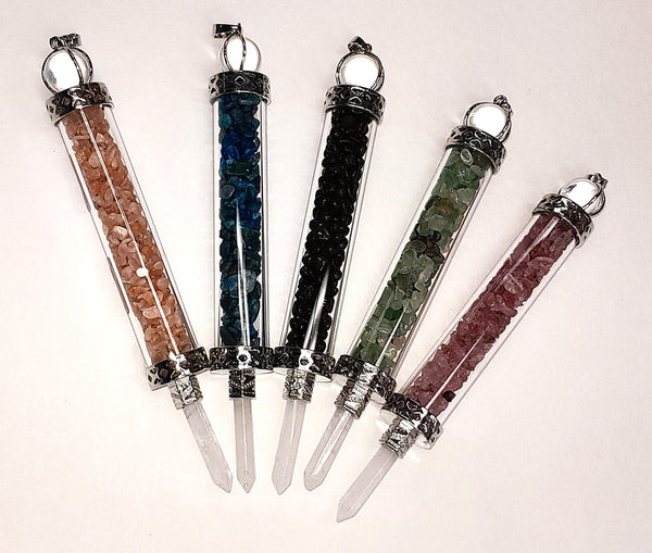 Wands with Crystal Sphere, Enclosed Stones and Crystal Points