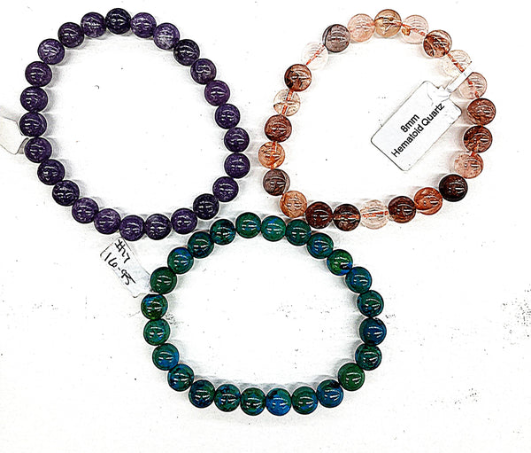 16.95 Bracelets 8 mm Chrysocolla Hematoid Quartz Lepidolite