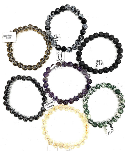 8 mm Bracelets Amethyst Citrine Hematite Lava Smoky Quartz Snowflake Obsidian Tree Agate