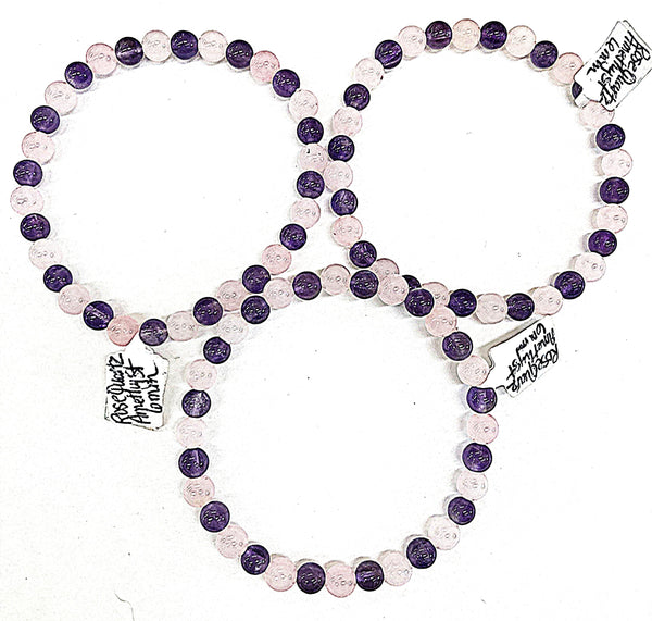 Amethyst and Rose Quartz Bracelet - 6 mm Beads