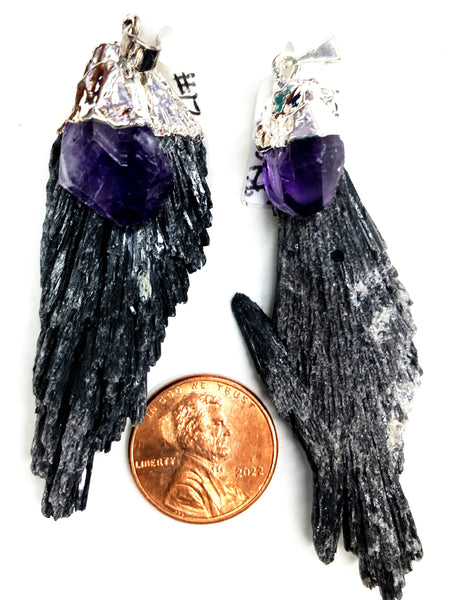 Black Kyanite with Amethyst Pendant