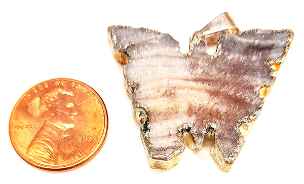 Silver Plated Druzy Quartz Butterfly Pendant