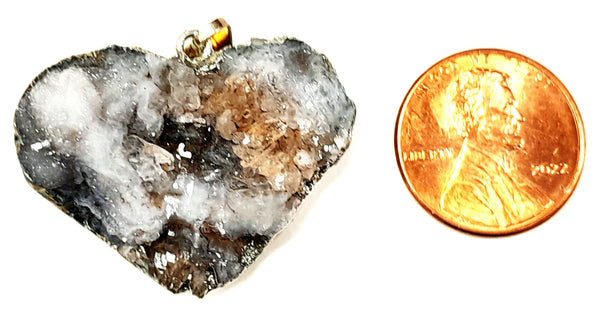 Silver Plated Druzy Quartz Pendant-Heart Shaped