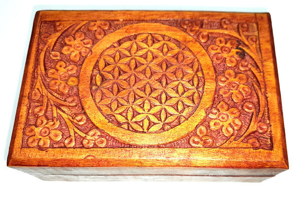 Wooden Tarot Card Box with Flower of Life