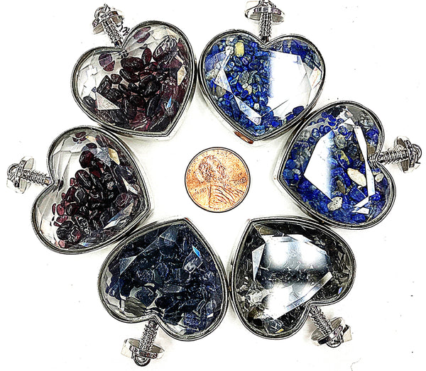 Glass Heart Pendant with Stones