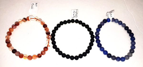 Hematoid Quartz, Black Obsidian, and Blue Quartz Bracelets - 6 mm