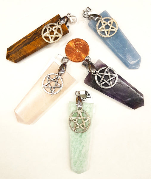 Silver Plated Pentacle with Stone Pendants