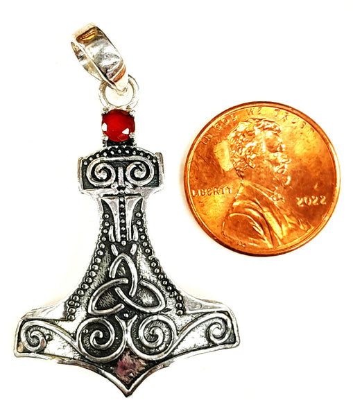 Sterling Silver Thor's Hammer with Faceted Garnet