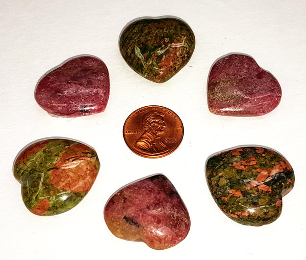 Rhodonite and Unakite Hearts