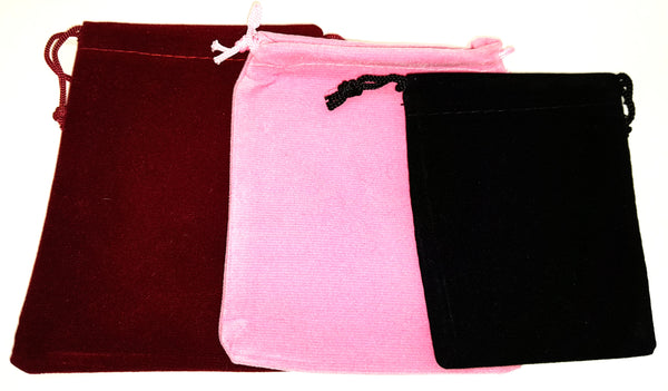 Velveteen Pouches Maroon, Pink, and Black