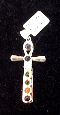 Silver Plated Ankh w/7 Stones Pendants