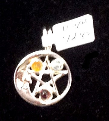 Silver Plated Pentacle & Moon w/3 Stones Pendants