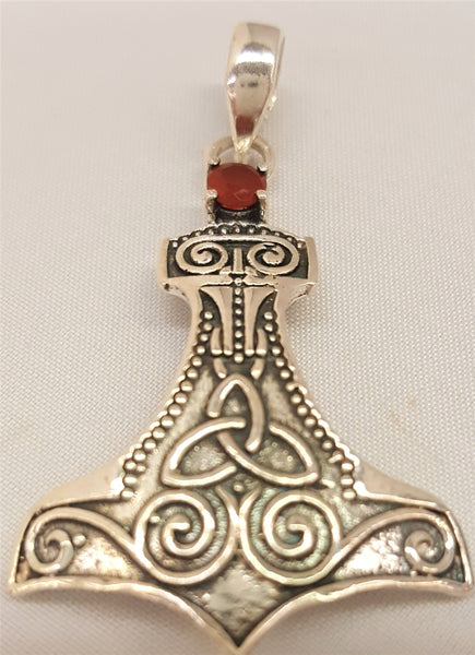 Sterling Silver Thor's Hammer with Faceted Garnet