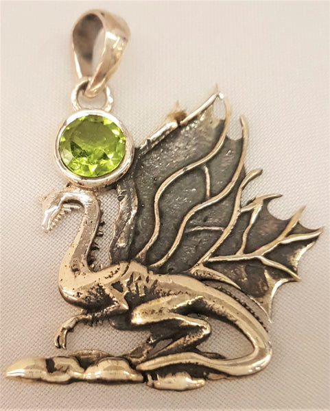 Sterling Silver Dragon Pendant with Faceted Peridot