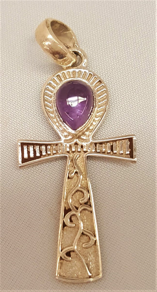 Sterling Silver Ankh Pendant with Amethyst