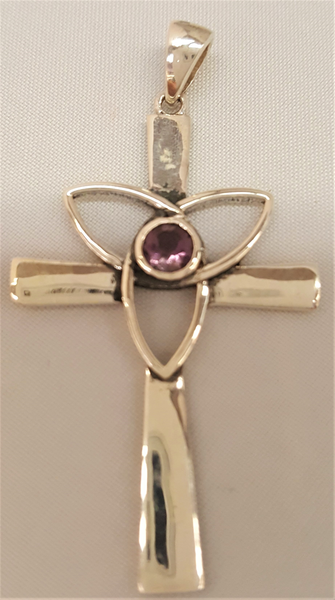Sterling Silver Cross with Triquetra Faceted Amethyst